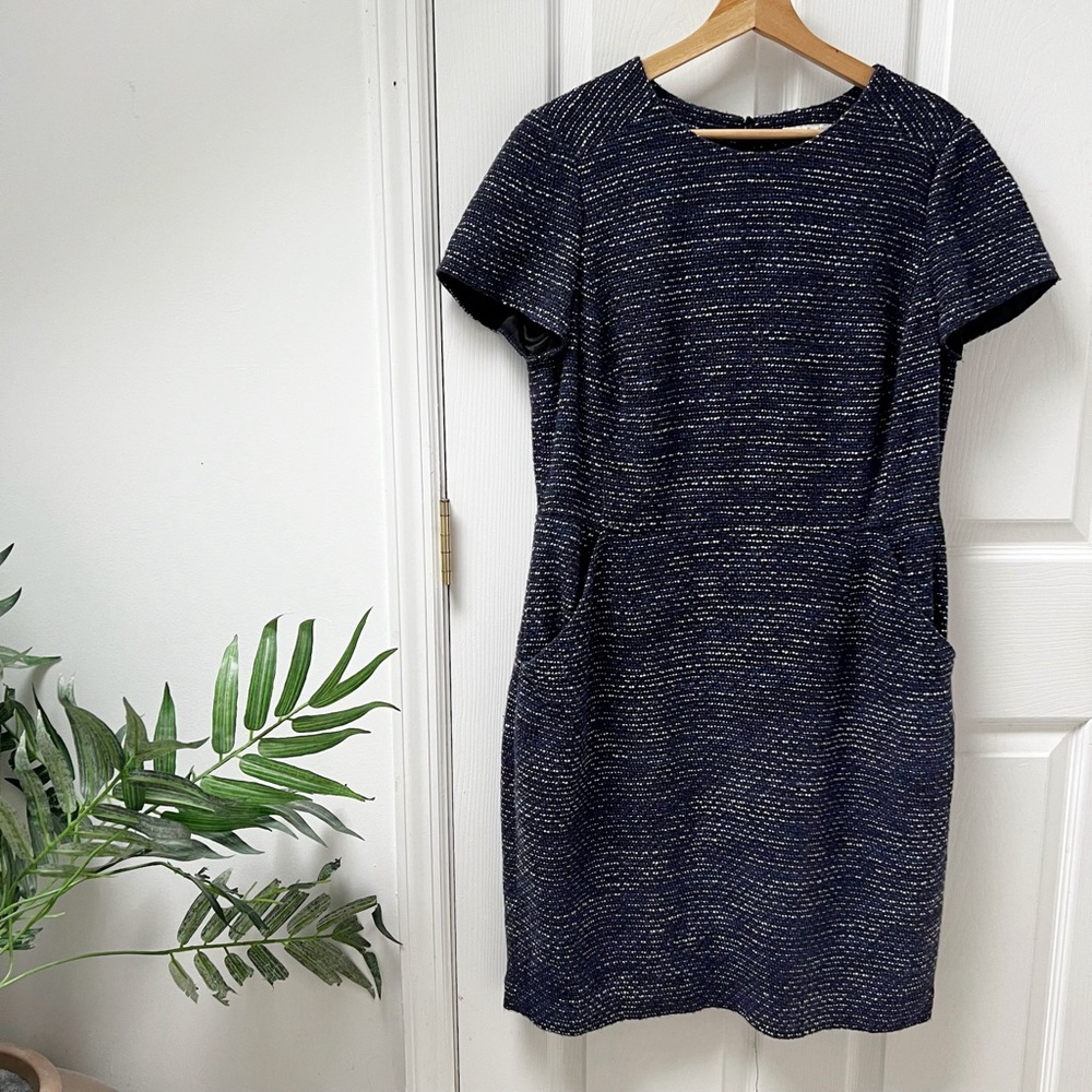Boden Navy Tweed Sheath Dress